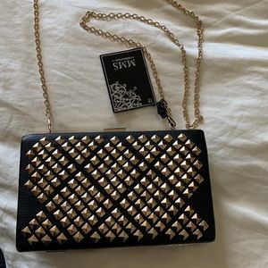 NWT Studded clutch blk/midnight black with optional shoulder chain strap